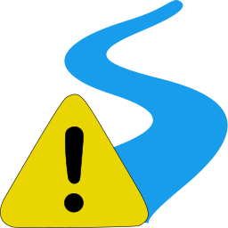 The River Status project logo - a flat depiction of a river behind a warning triangle